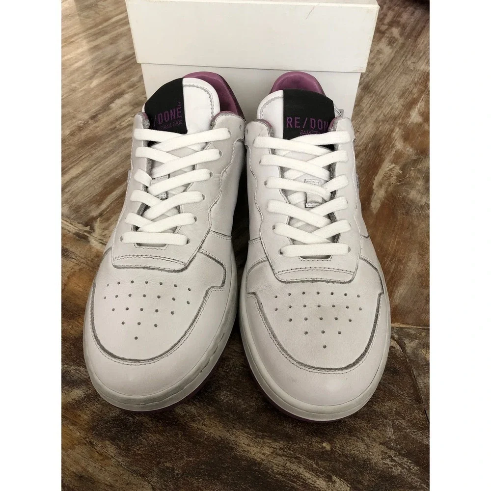 RE/DONE 80s Basketball Sneakers Leather Suede Low Top Shoes White Purple NWB 37